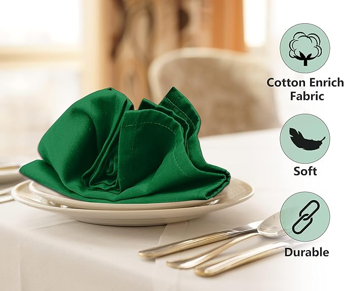 Ruvanti Cloth Napkins Set of 4, 18x18 Inches Napkins Cloth Washable, Soft, Durable, Absorbent, Cotton Blend. Table Dinner Napkins Cloth for Hotel, Lunch, Restaurant, Wedding Parties - Dark Green