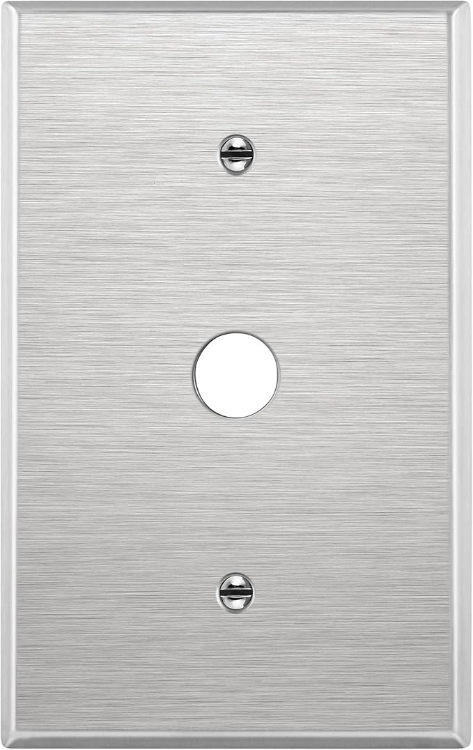 ENERLITES 0.625" Diameter Hole Phone Cable Metal Wall Plate, Corrosive Resistant, Over Size 1-Gang 5.5" x 3.5", 7761O, 430 Stainless Steel, UL Listed, Silver