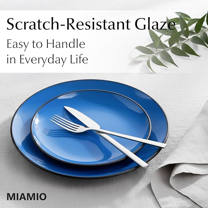 MIAMIO – 6 x Plate/Dinner Plate Set Stoneware Ceramic Tableware Set - Le Papillon Collection (Blue, 10 Inch)
