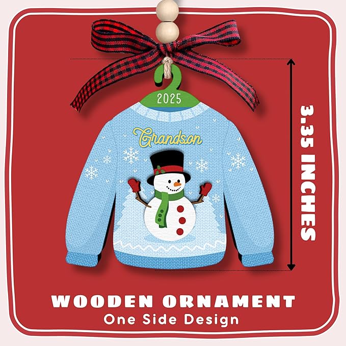 Grandson Ornaments - Grandson Christmas Ornament - Family Ornaments for Christmas Tree - Grandsons Gifts, Gifts for Grandsons from Grandma, Grandpa - Wood Ornament 2025
