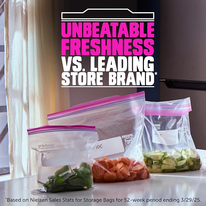 Ziploc 2 Gallon Food Storage Bags, Grip 'n Seal Technology for Easier Grip, Open, and Close, 12 Bags Total