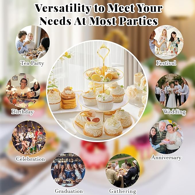 Supernal 3 Tier Cupcake Stands, 6pcs Plastic Trays, 4Pack Cupcake Dessert Stand, Party Tray Set, Cake Platters Includes 6 pcs Pastry Tray,4 pcs Round Cake Trays