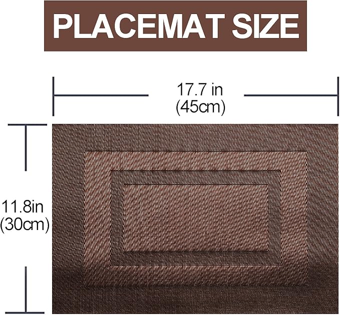 Placemats,PlasticVinyl Washable Heat-Resistant Durable PVC Non-Slip Woven for Kitchen Dining Table Mats (Brown, Set of 8)