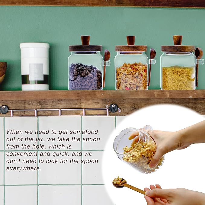 Spice Jars Overnight Oats Containers with Airtight Lid and Wooden Spoon,17 OZ Glass Food Storage Canisters, Glass Jars for Coffee Bean, Sugar, Dry Goods,Cookie,Candy,Cereal,Tea,Salt
