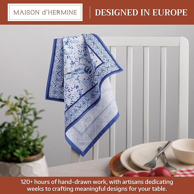 Maison d' Hermine Cloth Napkins Set of 4 100% Cotton Soft & Durable Everyday Reusable Square Napkins Cloth Washable, Dinner, Cocktail Party, Wedding, Restaurant (Dutch Base, 18" x 18")