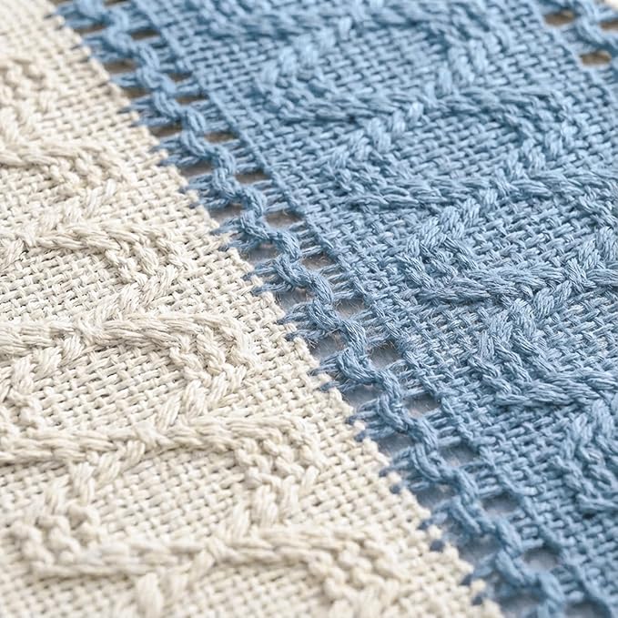 Artoid Mode Sky Blue Farmhouse Rustic Table Runner, Seasonal Holiday Hollow Kitchen Dining Table Decoration for Home Party Decor 12x120 Inch