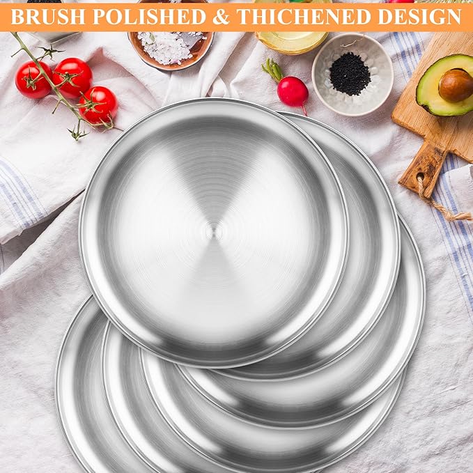 8 Pack Stainless Steel Pizza Pan 12 Inch Pizza Pan Set Round Pizza Pans for Oven Personal Pizza Pans Metal Pizza Plates Platter Pizza Baking Sheet Pizza Sheet Pizza Tray for Serving Cooking