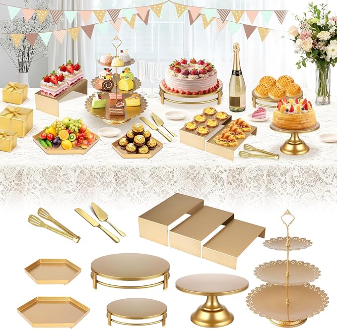 12 PCS Gold Cake Stand Set, Dessert Table Display Set with Metal Cupcake Stand and Cake Stands for Party, Wedding, Birthday, Anniversary, Baby Shower, Thanksgiving, Christmas