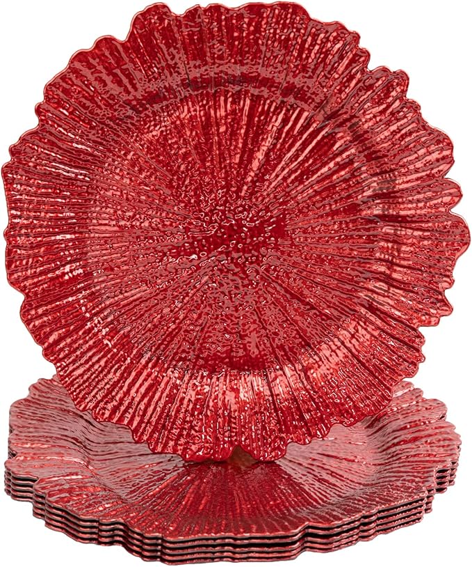 MAONAME Red Charger Plates, Set of 6, Reef Plates Charger for Dinner Plate,13-inch Plastic Chargers for Wedding Decor