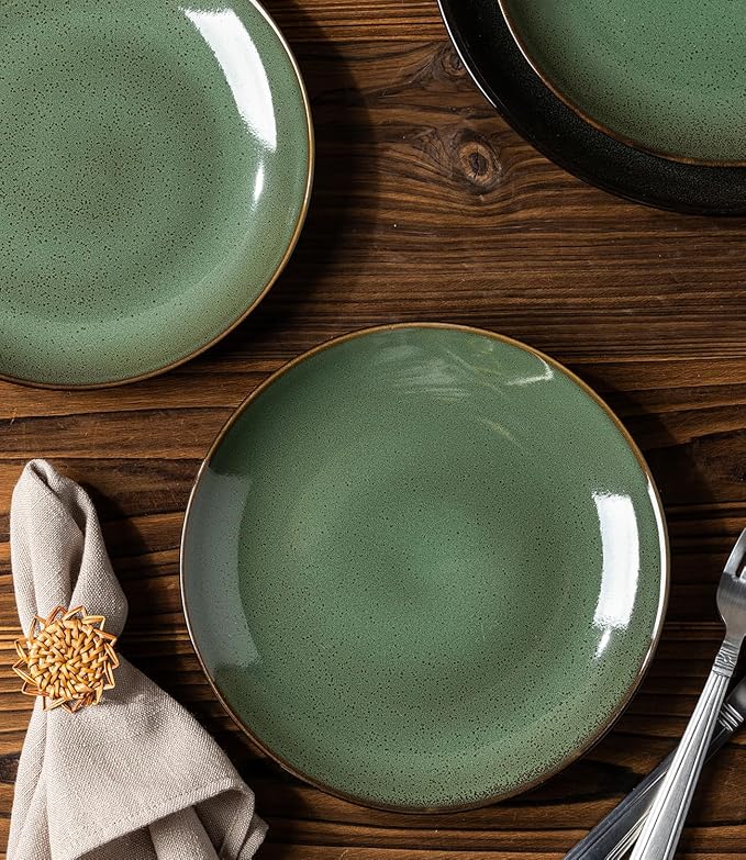 LERATIO Ceramic Dinner Plates Set of 6, 8.0 Inch Handmade Reactive Glaze Porcelain Plates, Coupe Shape Dinnerware Dishes Set for Kitchen,Oven& Microwave & Dishwasher Safe, Scratch Resistant-Green