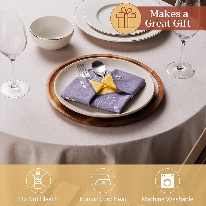 Maison d' Hermine Cloth Napkins Set of 4 100% Cotton Soft & Durable Everyday Reusable Square Napkins Cloth Washable, Dinner, Cocktail Party, Wedding, Restaurant (Bees are Buzzing, 18" x 18")