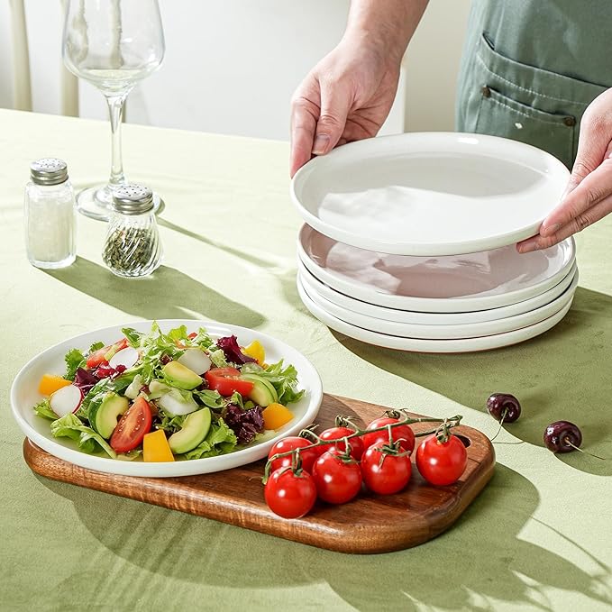 Salad&Dessert Plates,8 Inch Small Dinner Plates Sets for 4,Dishwasher & Microwave Safe,Porcelain Dinner Dishes for Cake, Fruits,Waffle, Pasta,Salad,Elegant White