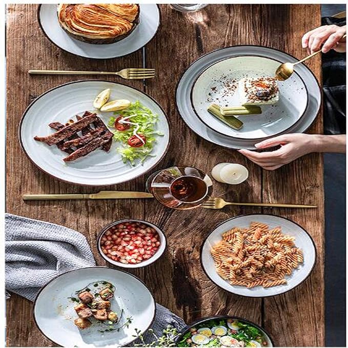 Ceramic Bowls Plates Dinnerware Set Crockery Dinner Set Dessert Plate Black and White Collocation Contracted Style Fashion and Durable,B,B