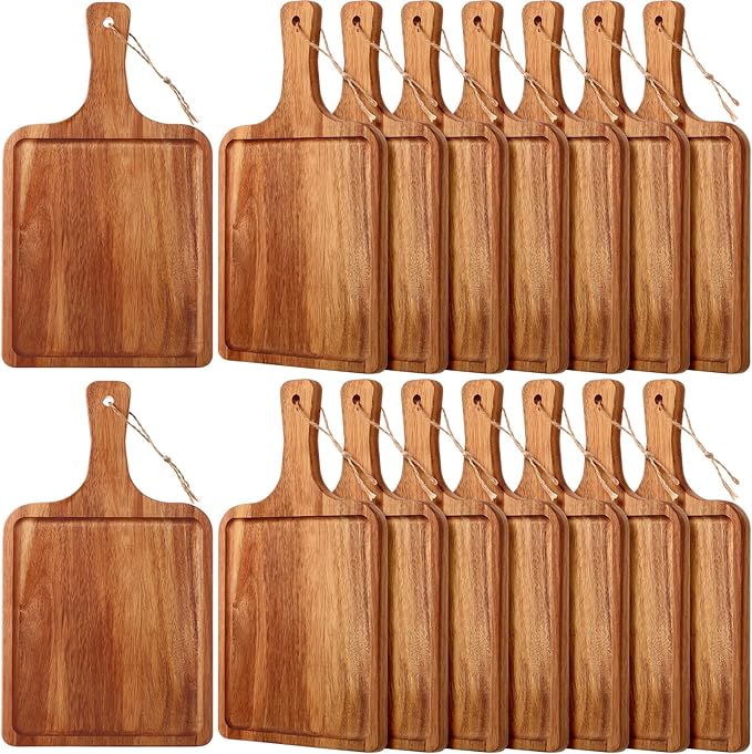 Tanlade 16 Pcs Acacia Wood Cutting Board with Handle Chopping Boards Decorative Charcuterie Platter Pizza Bread Cheese Fruit Serving Tray for Kitchen Counter Table Christmas Decorate (15.8 x 12 Inch)