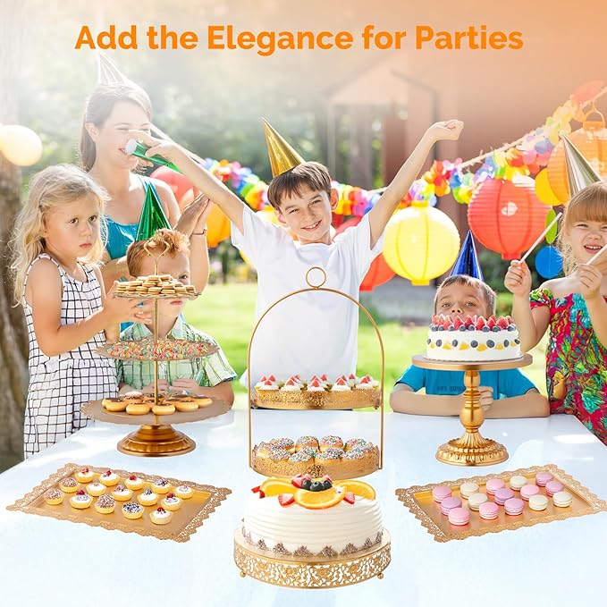 ROVSUN 10PCS Gold Dessert Table Display Set, Metal Cake Stand Set, Round Pedestal Tiered Cupcake Holder Fruit Candy Plate Serving Tower Tray Platter for Birthday Party Wedding Baby Shower Anniversary