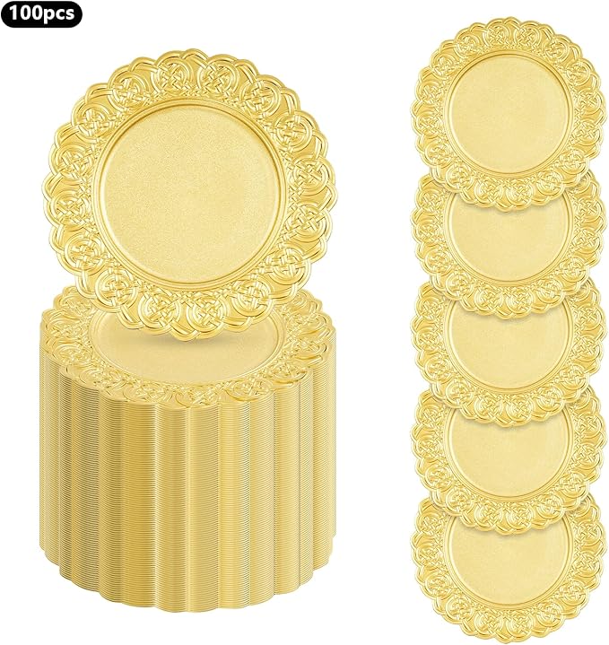 Gold Plastic Charger Plates Set of 100, 13” Reusable Party Chargers for Dinner Plates, Elegant Round Service Plate Chargers Bulk Decorative for Wedding, Catering Table Decor