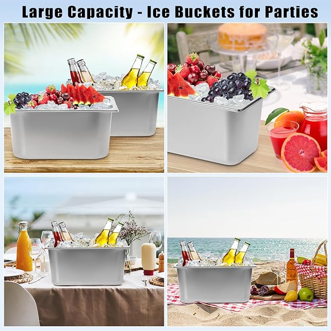 OwnMy 2PCS Ice Buckets for Parties, Stainless Steel Ice Bucket for Freezer, Metal Ice Cubes Bins Storage Container for Freezer, Wine Beer Drink Cooling Buckets for Beverage Cocktails Champagne