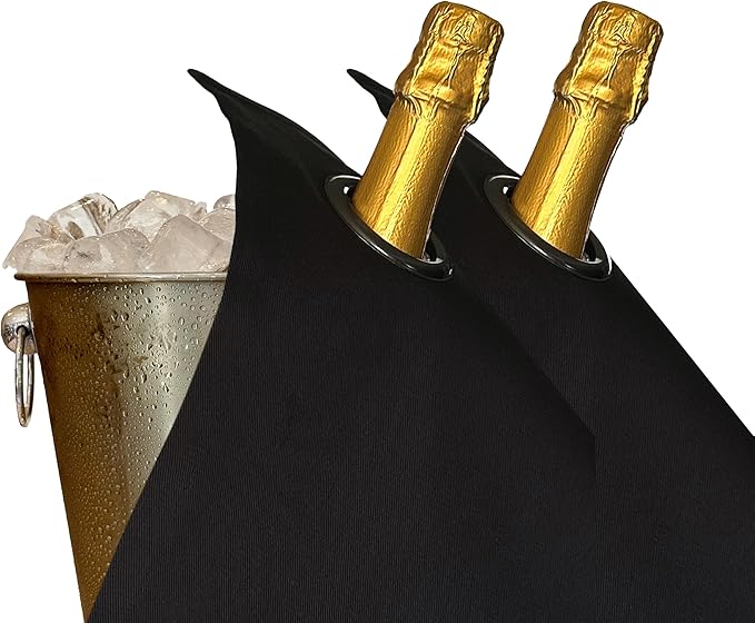 Classic Collection, Bottle Cloth with Metal Ring for Ice Buckets, Cotton, 42 cm, Corner Hole (Black with Charcoal Metal Ring, Pack of 2)