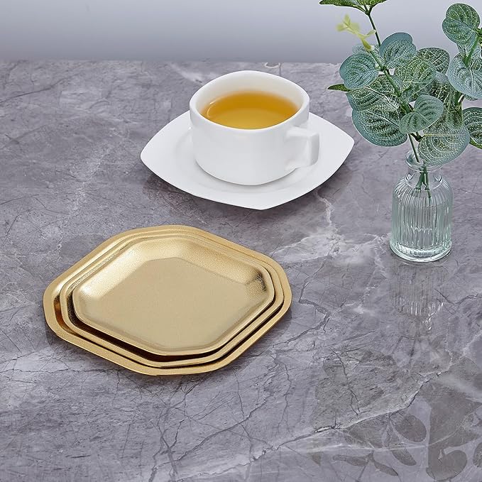 SANQIAHOME 5.9 * 5.9 inch square Appetizer Plates,thick stainless steel Dinner Plates, Pasta Dessert Plates for Sushi, Fruit oven/Dishwasher Safe, Set of 4,Gold