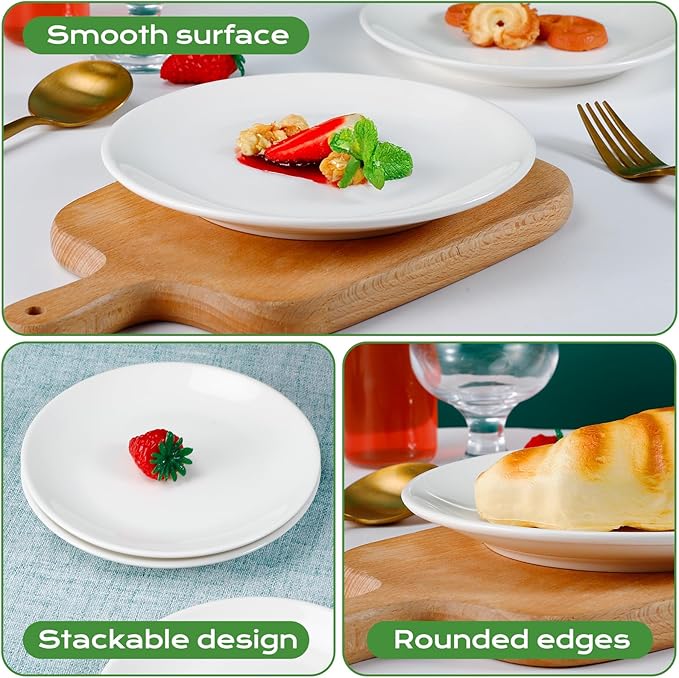 Ceramic Plates White Set of 3, 7 Inch Porcelain Dessert Plates Round, Small Serving Dishes for Salad, Snack, Cake, Dinner Microwave Oven Dishwasher Safe