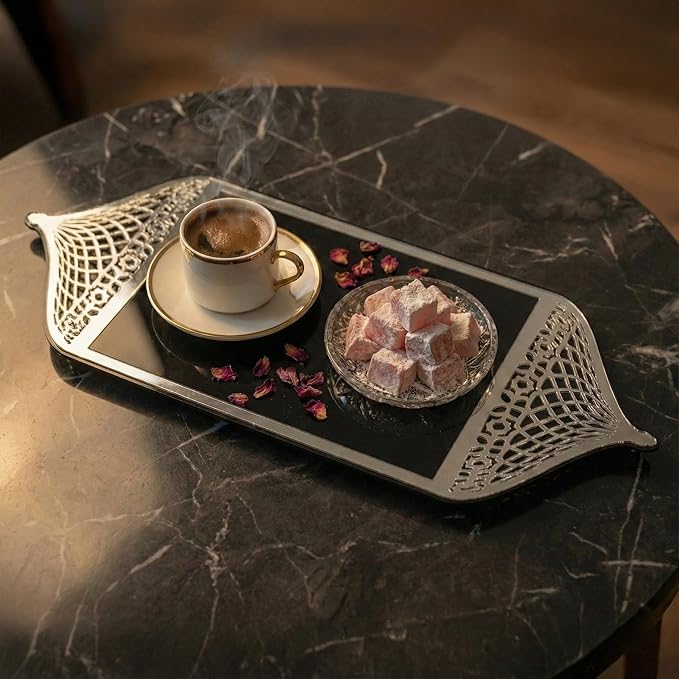 Iwa Concept Luxury Acrylic Islamic Serving Tray Mosque Silhouette Mirror Plexiglass Decorative Platter - Elegant Ramadan & Eid Dates Tray for Coffee, Sweets-Modern Muslim Home Decor Table Centerpiece