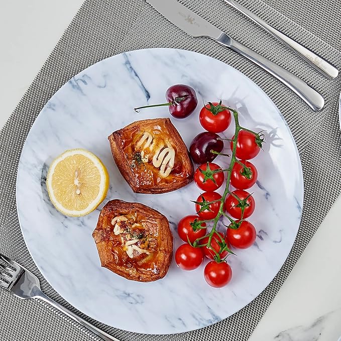TP 12-Piece Dinnerware Set, Melamine Dishes Set with Bowls and Plates, Non-breakable and Lightweight Dinner Service for 4, Marble Pattern