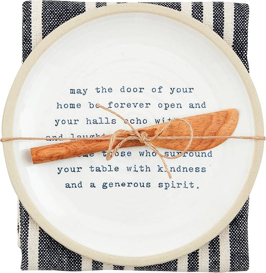 Mud Pie Farm App Set, plate 6 1/2" dia, towel 26" x 16 1/2", May