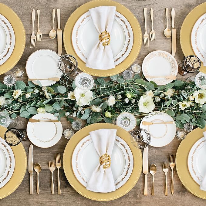 MAONAME 13" Gold Charger Plates Set of 6, Round Charger for Dinner Plates, Plate Chargers with Beaded Rim, Plastic Table Chargers for Wedding, Party