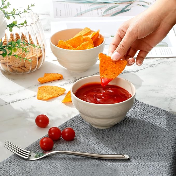 NUTRIUPS 6-Piece 4.5" Creamy Beige Ceramic Bouillon Cups Bowls, Porelain Small Cereal Bowls, 10oz Dipping Bowls Set for Sauce