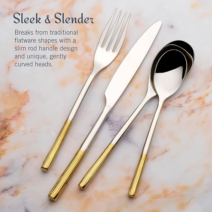 Mikasa Duval Gold Lines 18.0 Forged Stainless Steel 16 Piece Cutlery Set, Service For 4