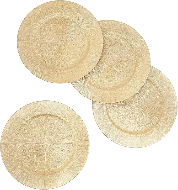 Gold Plastic Charger Plates Set of 100,13” Reusable Party Chargers for Dinner Plates, Elegant Round Service Plate Chargers Bulk Decorative for Wedding, Catering Table Decor