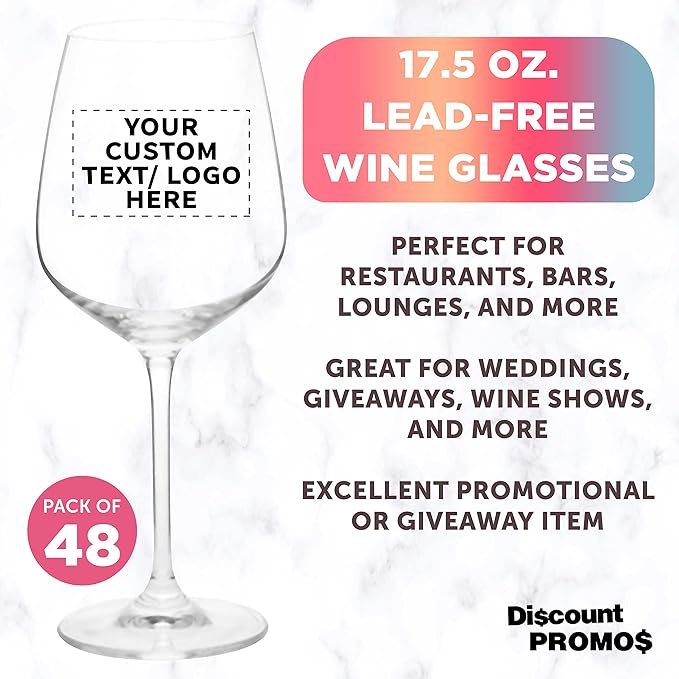 Custom Crystal Wine Glasses 17.5 oz Set of 48, Personalized Bulk Pack - Restaurant Glassware, Perfect for Red Wine or White Wine - Clear