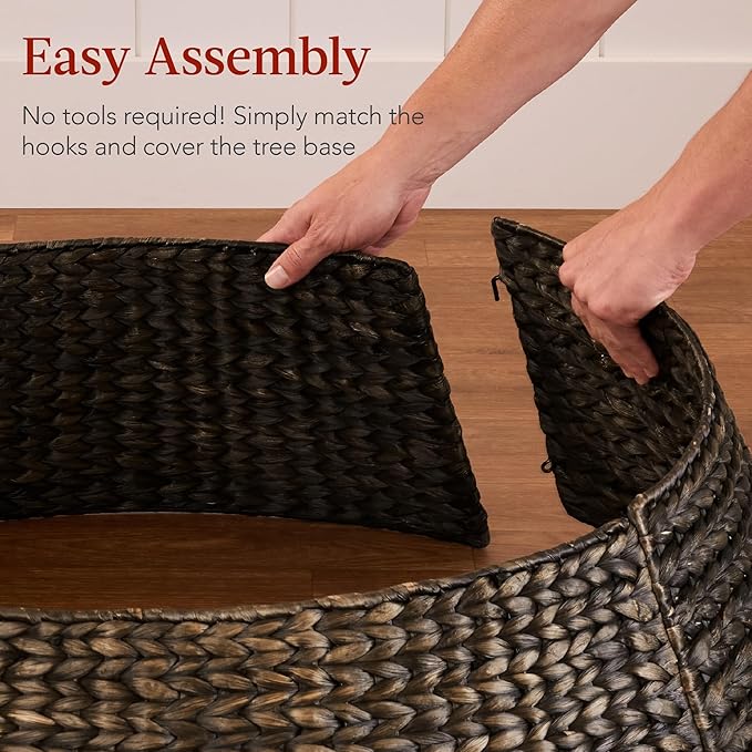 Best Choice Products 42in Christmas Tree Collar, Woven Hyacinth 4-Piece Holiday Rattan Tree Skirt Accessory for Home w/Cord Cut-Out - Espresso