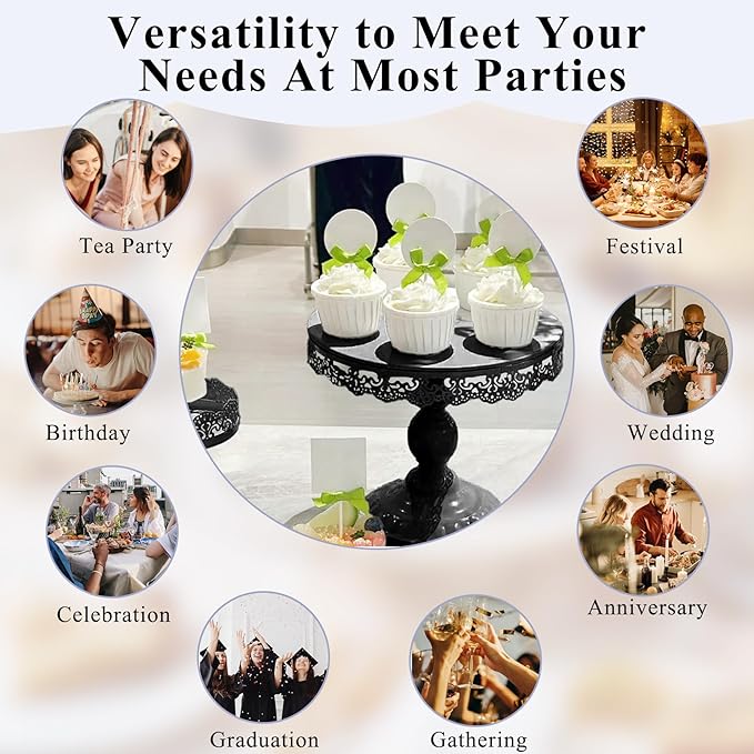 Set of 9 Cake Stands Metal Cupcake Stand Set Multiple Styles Candy Fruit Display Tower Dessert Plate Cake Serving Tray for Birthday Party Wedding Anniversary Baby Shower Engagement (Black)