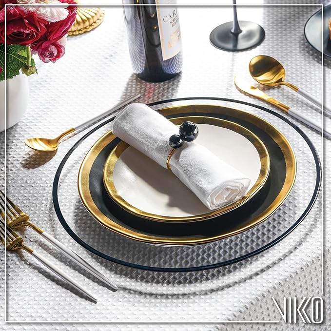 Vikko Decor Modern Flatware Set: Matte White and Gold Silverware Set, 18/10 Stainless Steel, Fancy Long Handled Cutlery, Two Toned Silverware for Upscale Dining, 20 Pc Set, Service for Four(4)