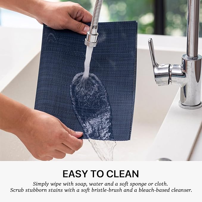 LEXMORE Placemats Set of 8 Vinyl/Plastic Woven Place Mats for Kitchen Table Indoor/Outdoor Washable Placemat Wipeable Dining Table Mats(Navy Blue)