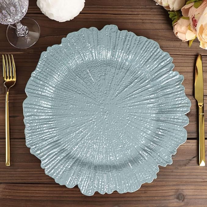 13" Charger Plates - Set of 24 - Acrylic Dusty Blue Round Reef Disposable Chargers, Ideal for Dinner Party Wedding Holiday Bulk Events