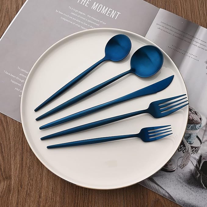 18/10 Stainless Steel Matte Flatware Set (1, Blue)