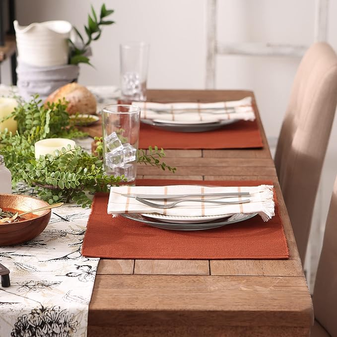 DII Basic Everyday Ribbed Tabletop 100% Cotton, Placemat Set, 13x19, Cinnamon, 6 Piece