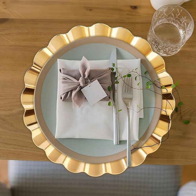 12 Piece Gold Charger Plate Set, 13Inch Round Disposable Charger Plates Alternative, Versatile Decorations for Events, Holidays, Celebrations and Gift Ideas