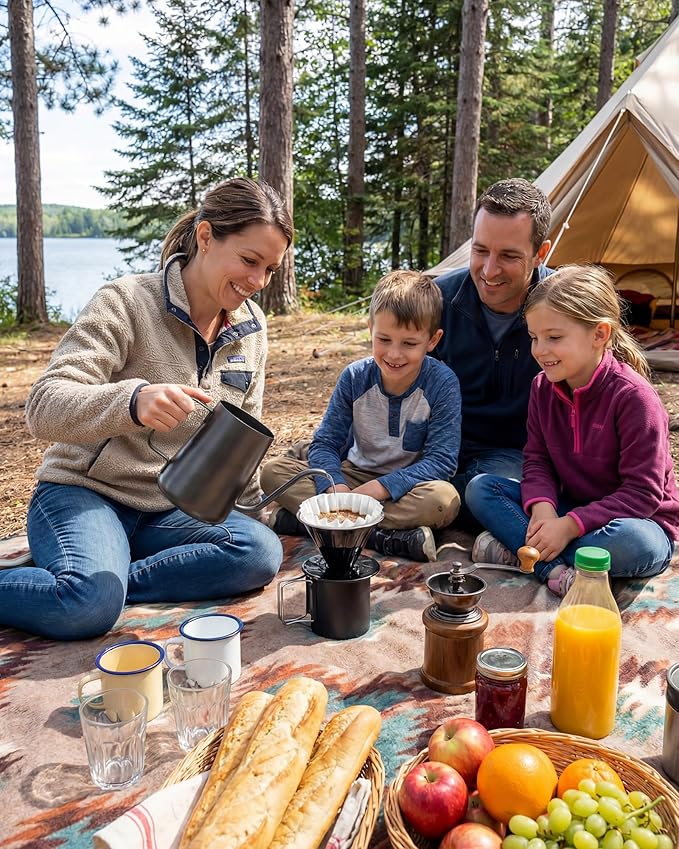 AGOGO Portable Pour Over Coffee Maker V60 Set - Easy Cleaning Compact 304 Stainless Steel Dripper for Camping & 50 Filters Paper & Cleaning Rag Black V60