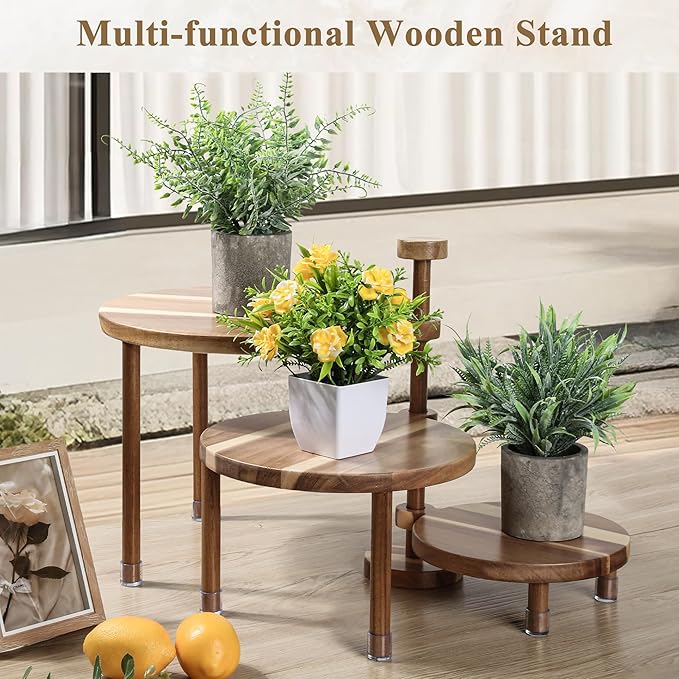 GEHE 3 Tier Round Cupcake Stand, 360° Rotatable Acacia Wood Cake Stand Cupcake Tower, Rustic Wooden Tiered Dessert Table Display Set, Tiered Tray Stands for Birthday, Wedding Party
