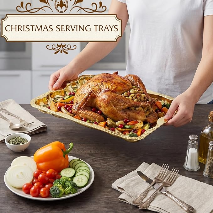 4 Pack Gold Serving Trays Set for Party, Butterfly Floral Gold Platter Engraved Mirror Tray, 15.8 x 11.6 Inches Elegant Metal Plate for Christmas Food Appetizer Cookies Desserts