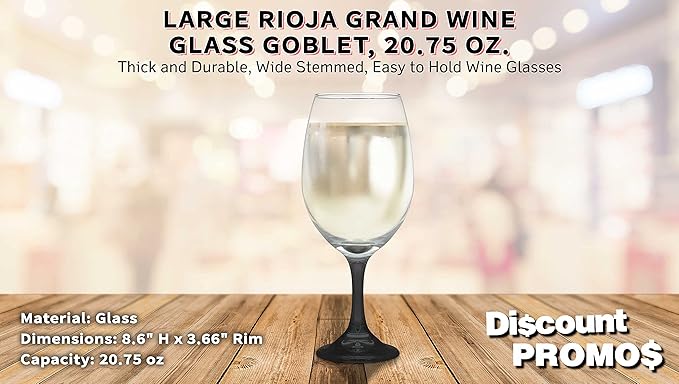 DISCOUNT PROMOS Rioja Grand Wine Glasses 20.75 oz. Set of 10, Bulk Pack - Perfect for Hotel, Bar, Restaurant or Lounge - Black