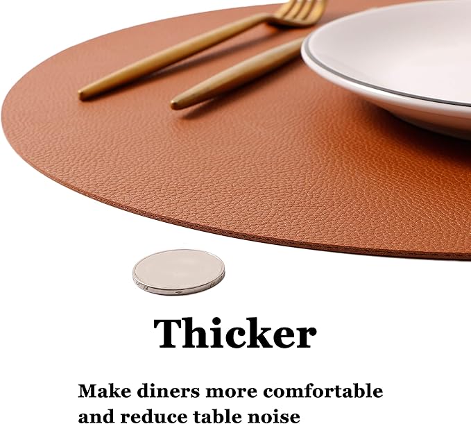Wipeable Placemats and Coasters Leather Table Mats Waterproof Heat-Resistant Easy to Clean for Dining Table Set Kitchen Table Set of 4, Brown