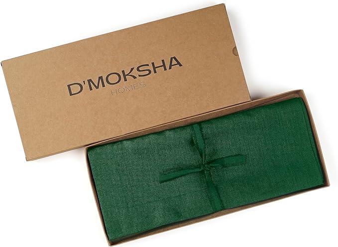 D'Moksha Homes Linen Forest Green Table Runner 120 Inches Long - 100% Pure Linen Dining Table Runner 14 x 120 Inch for Winter, Christmas, Holiday, New Year - Machine Washable