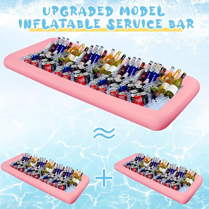 Large Inflatable Serving Bar 72 x 30 x 5'' Inflatable Ice Serving Buffet Bar Inflatable Cooler Ice Buffet Salad Serving Trays with Drain Plug for Pool Outdoor Party Picnic(Pink,1 Pack)