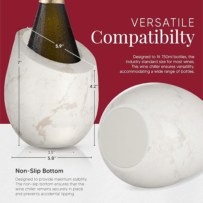 Homeries Marble Wine Chiller Bucket - Wine & Champagne Cooler for Parties, Dinner – Keep Wine & Beverages Cold, Wine Chillers for Bottles – Holds Any 750ml Bottle (Matte White)