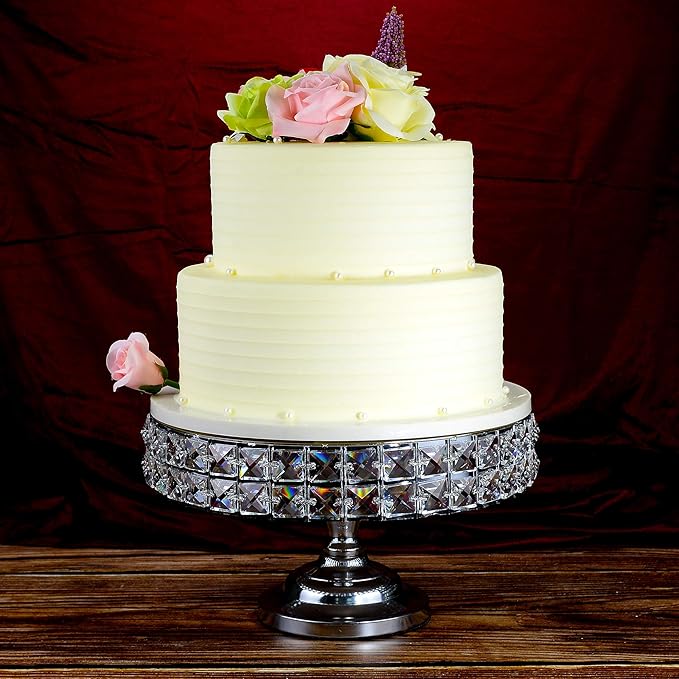 Decorative Cake Stand with Mineral Crystals & Spatula Round Metal Pedestal Cupcake Stands for Donuts Desserts Birthday Wedding Baby Shower Anniversary Holiday Dinner Party (Silver, 13.5")