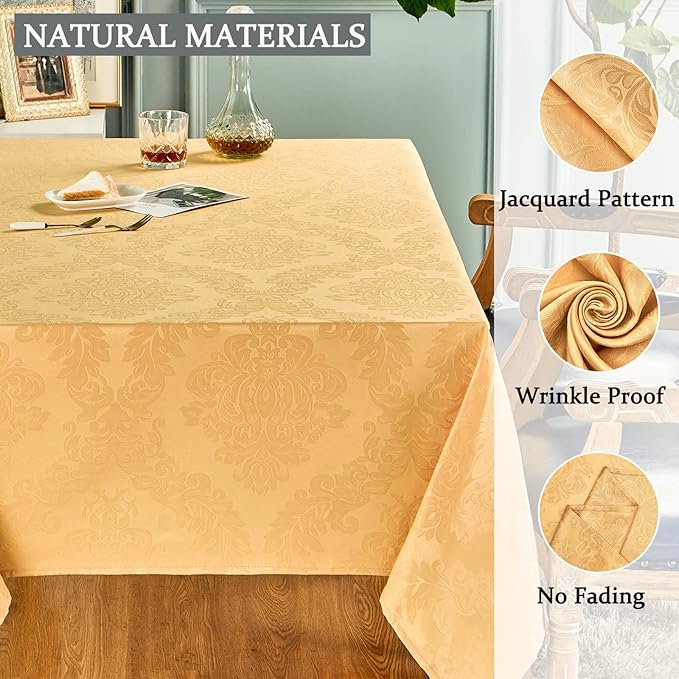 Rectangle Table Cloth Linen Farmhouse Stainproof Waterproof Washable Polyester Oblong Rectangular Fabric Table Cover for Kitchen Dining Dinner (Gold, 120" x 60" (Rectangular))